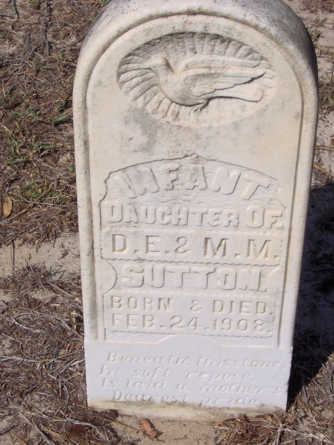 Headstone for Sutton, Infant Daughter of D.E. & M.M.